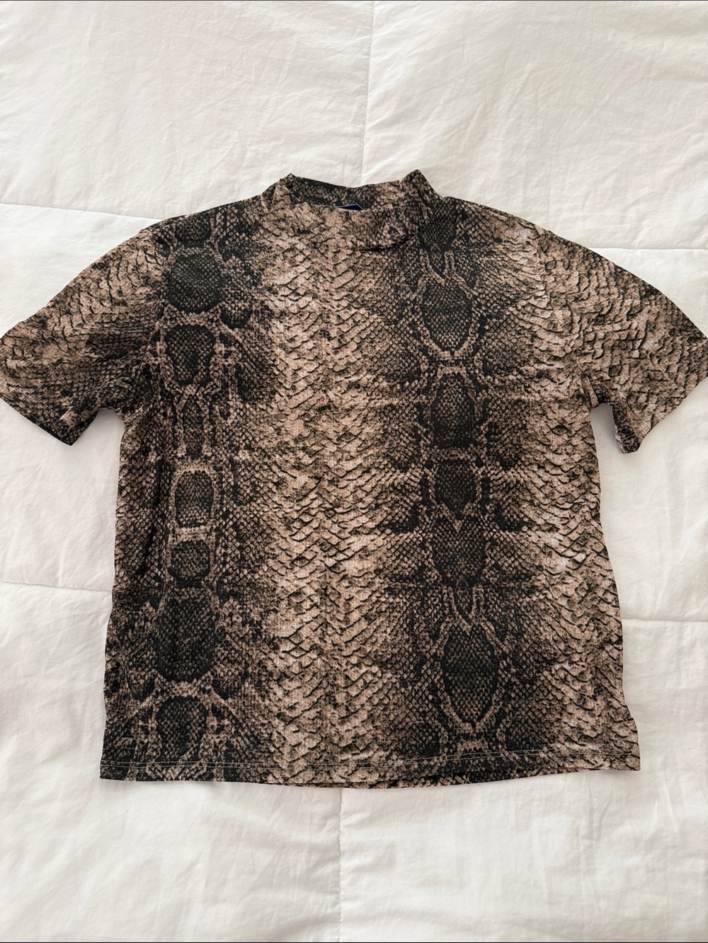Snake Print Short Sleeve Tee - Neutral Brown & Black